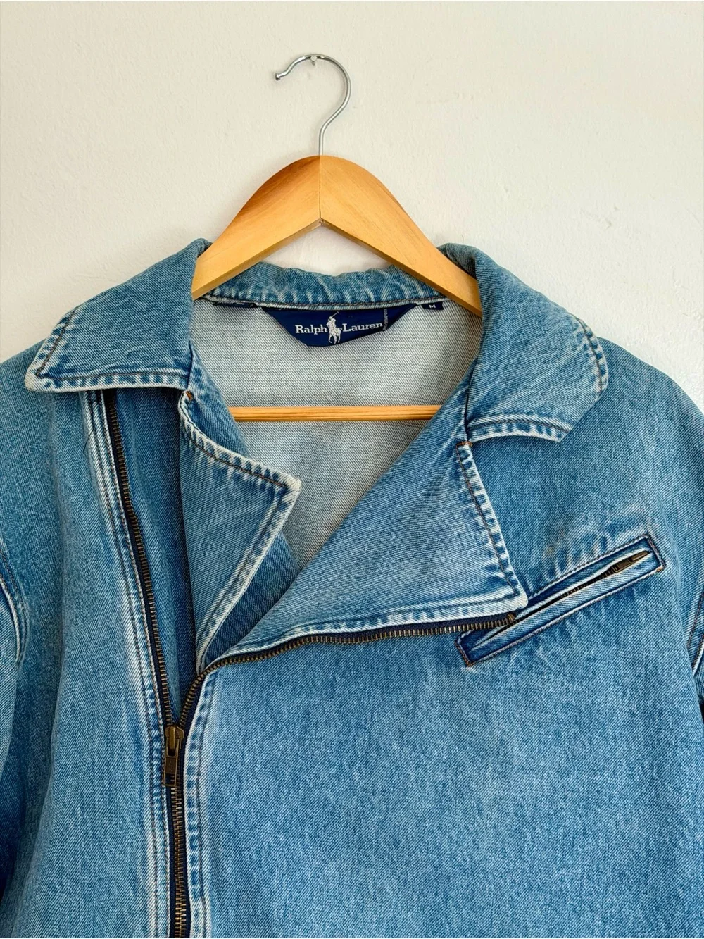 Ralph Lauren Light Blue Denim Moto Jacket - Picture 2 of 6